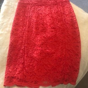 Red-lace, mid-calf pencil skirt
